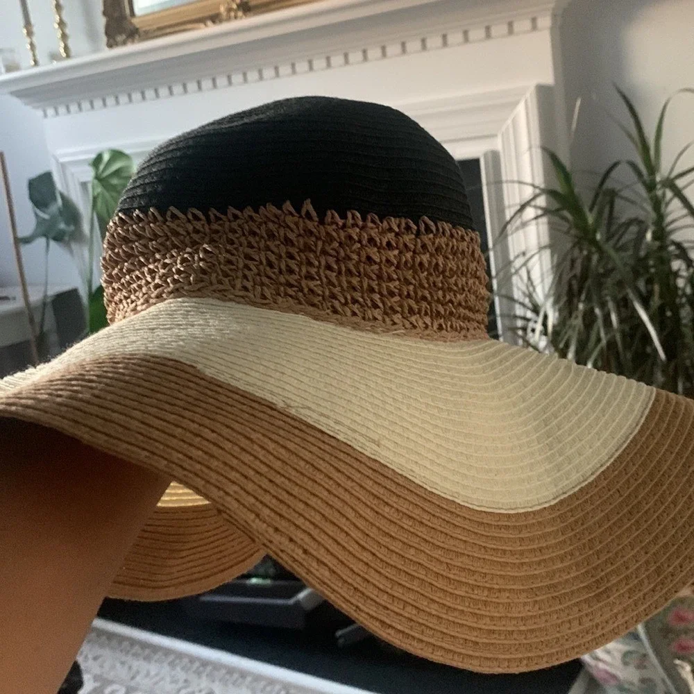 Floppy striped maxi‎ hat bohemian straw festive beach travel banded
